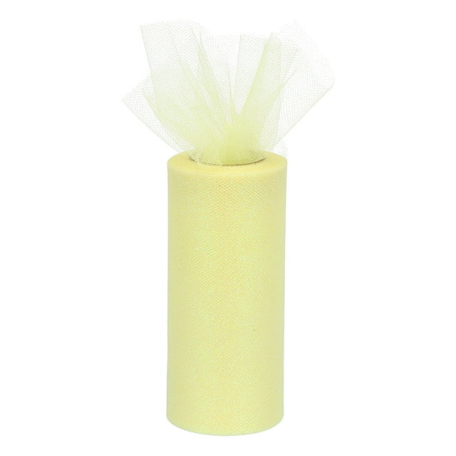 Unique Bargains 6' Wide 25 Yards Glitter Tulle Ribbon Netting Fabric for Tutu Skirt Christmas Wedding Light Yellow