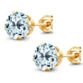 thumbnail image 2 of Gem Stone King 3.40 Ct Round 7mm Sky Blue Topaz 18K Yellow Gold Plated Silver Stud Earrings for Women Men, 2 of 5