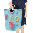 thumbnail image 4 of Yayeee Freestanding Laundry Hamper with Handle Collapsible Large Storage Basket for Clothes, Pink Beach Toys Pattern, 4 of 7