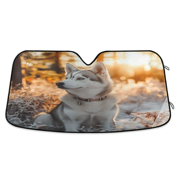 Qxltty Outdoor Husky Dog Car Windshield Sunshades Foldable UV Rays Sun Visor Protector Keep Your Vehicle Cool 53×23.5in