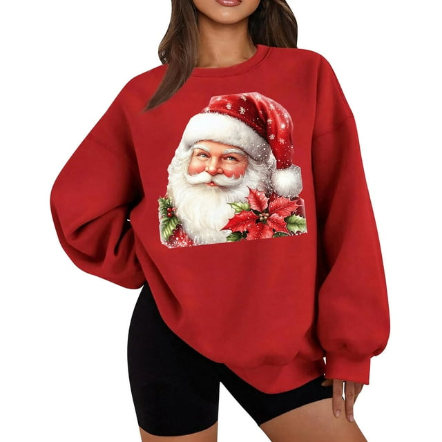 Birdeem Chandail en Molleton de Noël à Col Rond en Polaire Fine pour Femmes, Manches Longues, Coupe Ample, Chandails en Molleton de Noël pour Femmes, Hauts de Noël pour Femmes