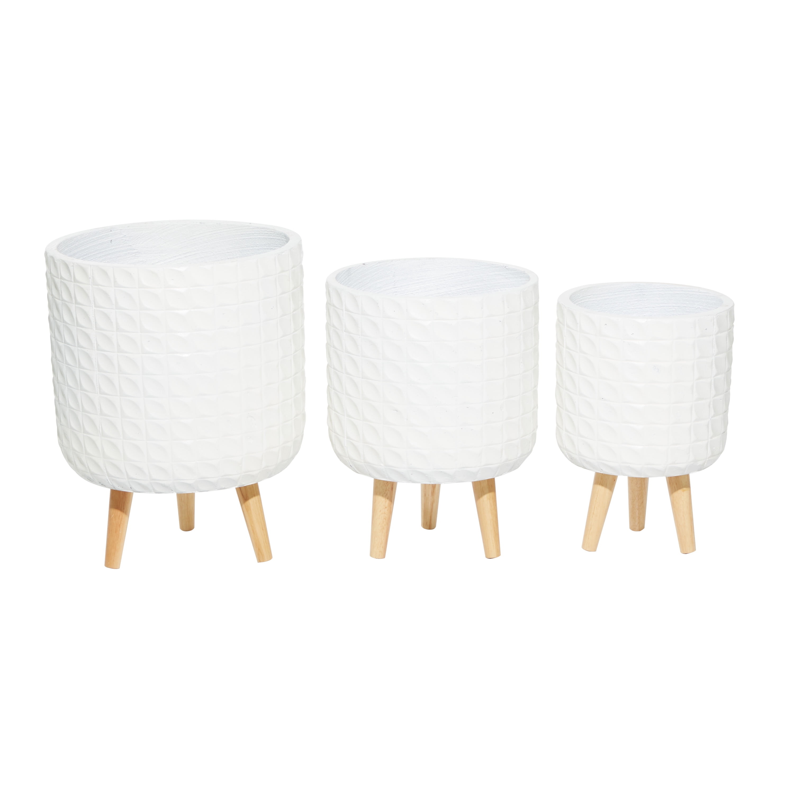 CosmoLiving by Cosmopolitan 18", 16", 14"H Indoor Outdoor White Magnesium Oxide Planter with Wood Legs (3 Count)