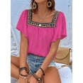 thumbnail image 6 of Mexican Shirts for Women Boho Embroidered Short Butterfly Sleeve Square Neck Loose Blouses Tees Rose Red S, 6 of 8