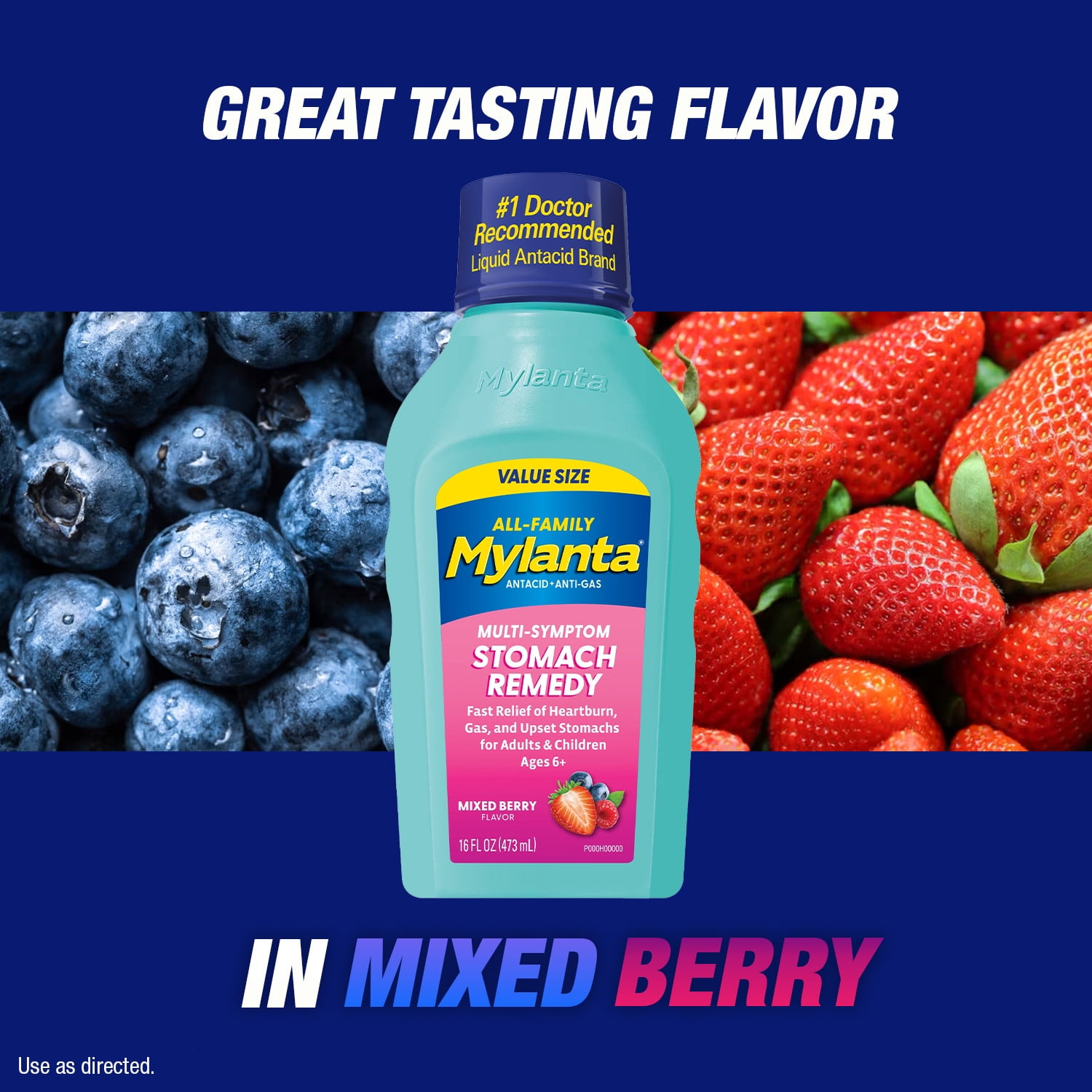 Mylanta Liquid Antacid for Heartburn and Gas Relief, Berry Flavor, 16 fl oz