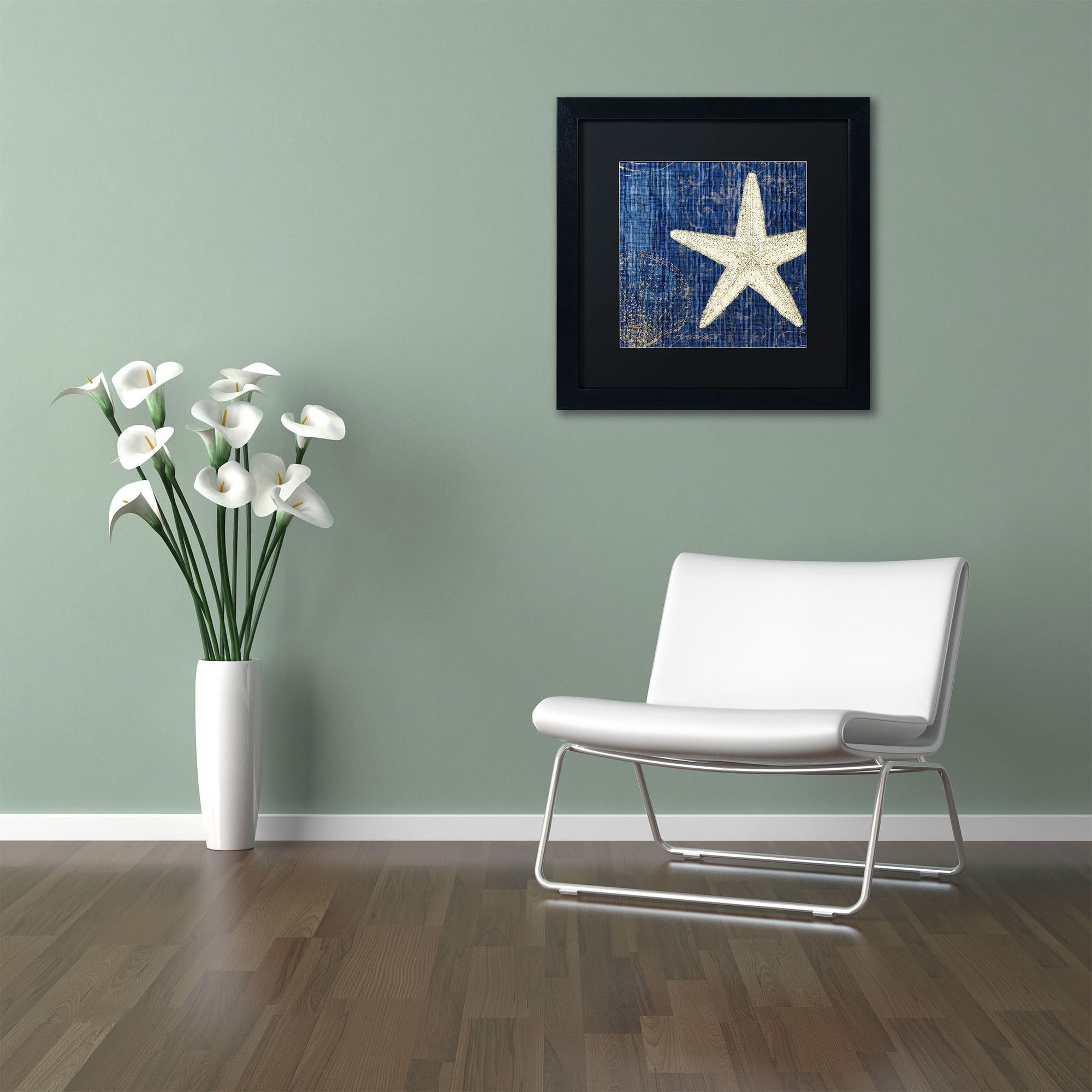 Trademark Fine Art "Coastal Moonlight I Teal" Canvas Art by Pela Studio, Black Mat, Black Frame