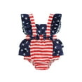 thumbnail image 1 of Bagilaanoe Infants Girls Independence Day Romper Star Stripe Print Patchwork Bowknot Ruffle Sleeveless Triangle Jumpsuit, 1 of 9