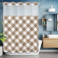 thumbnail image 6 of No Hook Shower Curtain with Snap in Liner, Brown and White Plaid Waterproof Bath Curtain Double Layers with See Through Top Window, Farm Lattice Hotel Shower Curtains 72x84in, 6 of 9