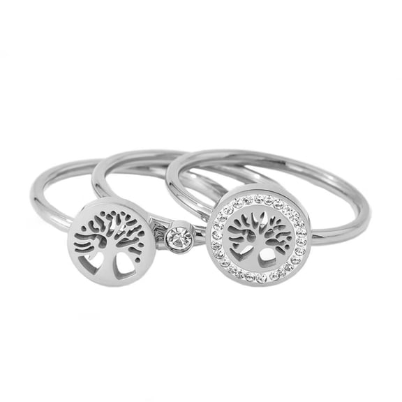 PAMTIER Women's Stainless Steel Cubic Zironia Hollow Tree of Life Stacking Ring Silver Size 6