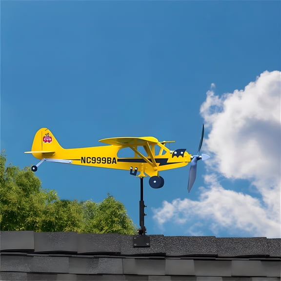 LAMIRO Airplane Weather Vane,Yellow Unique Metal Wind Sculpture for Yard Garden Decor Decoration