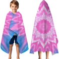 thumbnail image 3 of Pink Tie Dye Lotus Pattern Hooded Bath Towel，60"x35" for Ages 3 To 12 Kids, Quick Dry Lightweight Soft Microfiber Hood Beach Towel Cover Up for Kids, 3 of 7