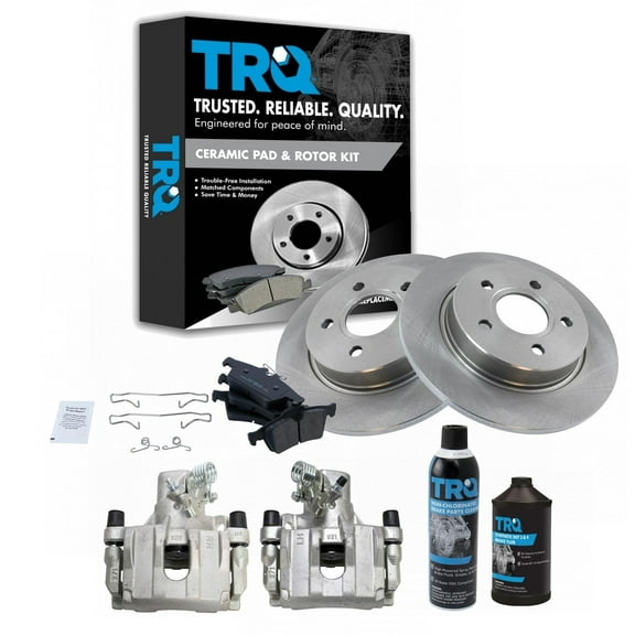 Rear Ceramic Brake Pad, Rotor & Caliper Kit w/ Chemicals for Ford BKA20740