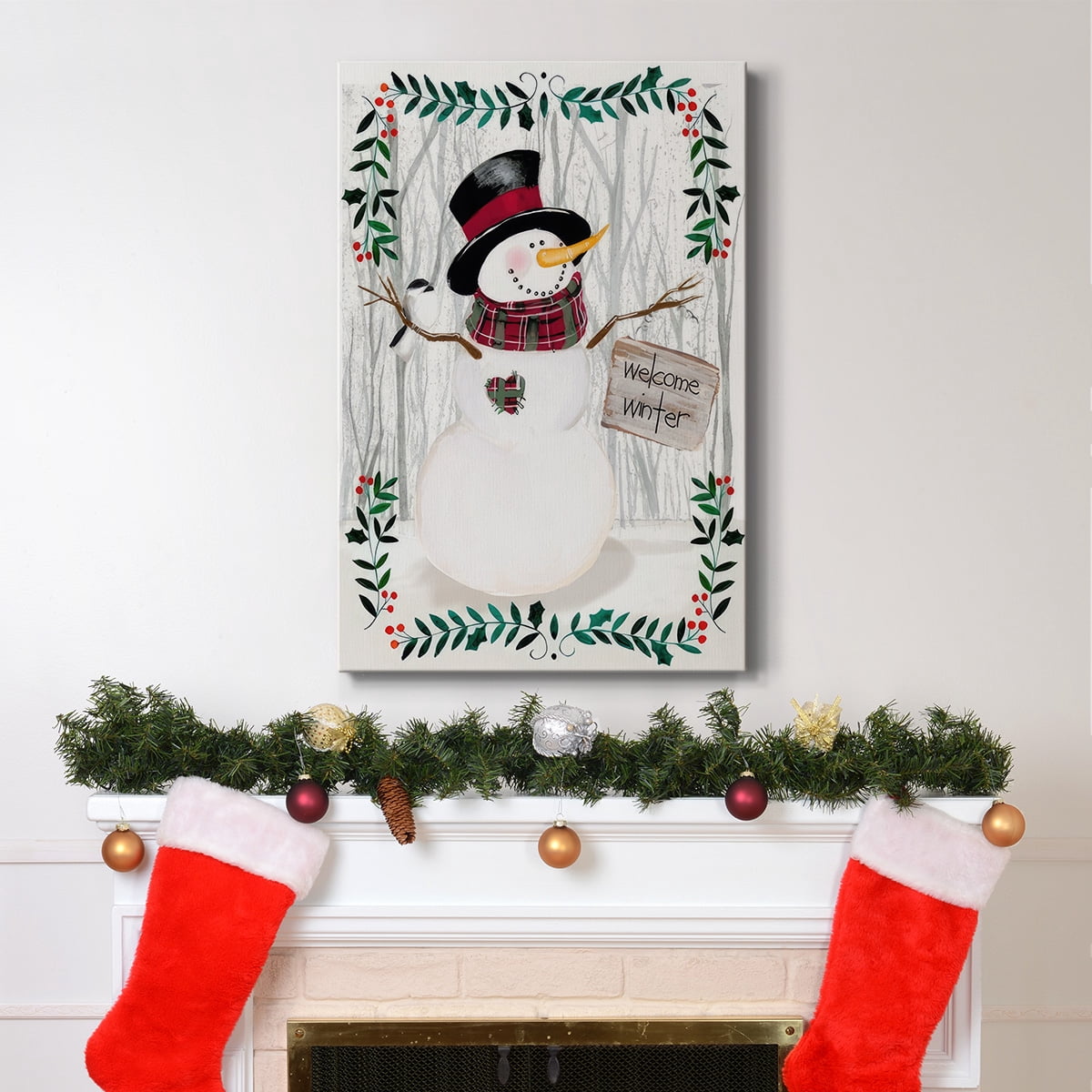Folk Snowman Forest I- Gallery Wrapped Canvas
