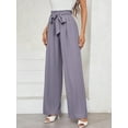 thumbnail image 3 of Chiclily Women Wide Leg Pants with Pockets High Waist Loose Belt Flowy Casual Trousers, US Size XL in Purple Gray Stripe, 3 of 7