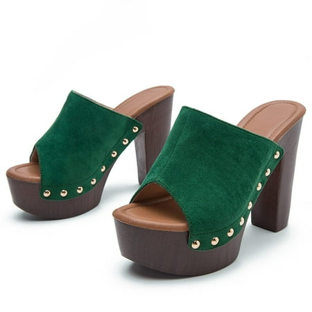 

EQWLJWE Women s Slip on Heeled Sandals Platform Sandals Block Studded Heel Sandals Peep Toe Party Summer Outdoor Sandals