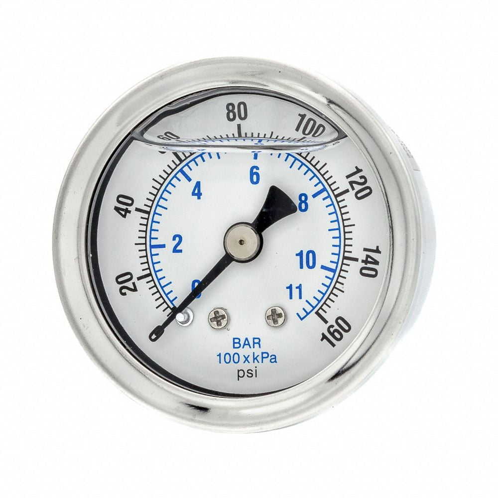 Pic Gauges Pressure Gauge,1/8 in. NPT,11/2 in. 202L158F