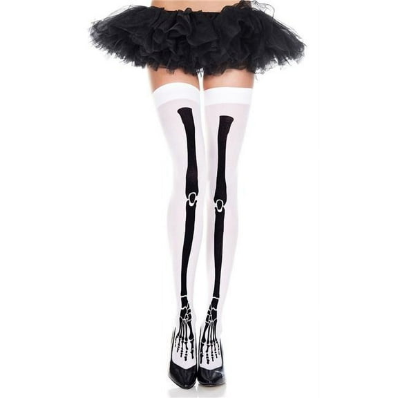 Music Legs Women's Women's 4305-WHITE-BLACK Skeleton Print Stockings; White & Black 4305-WHITE/BLACK