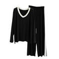 thumbnail image 3 of Wlynlyn Womens Pajamas Sets Long Sleeve V Neck Tops Wide Leg Pants Comfy Nightwear Lounge 2 Piece Pjs Outfits, 3 of 6