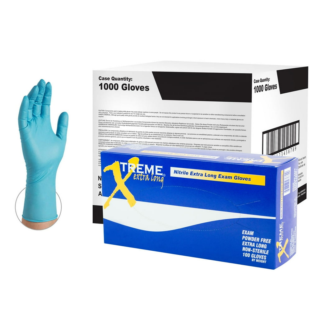 Xtreme Extra Long Nitrile LatexFree Medical Gloves, XLarge, Blue