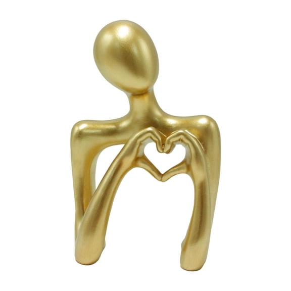 Dualoai Gold Heart Hands Sculpture Desktop Ornament Gift Simple Small Sculpture Resin for Cabinets Living Room Bookshelf Coffee Table