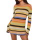 thumbnail image 1 of VISgogo Vestido de punto a la moda para mujer, color sólido/estampado a rayas, manga larga, cuello redondo, minivestido corto delgado VISgogo  moda, 1 of 7