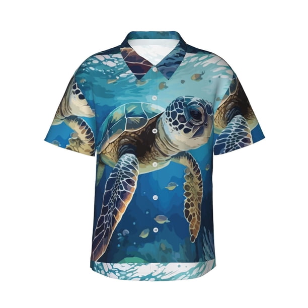 Fotbe Watercolor Turtle Camisa Hawaiana para Hombre Unisex – Camisa Casual de Verano con Botones de Manga Corta de Algodón y Lino,Small
