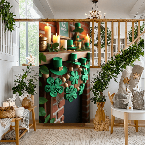 Four Leaf Clover Green Lucky Charm Design St Patrick's Day Decorative Banner Party Supplies Decorations Photography Background Gathering Backdrop