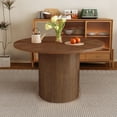 thumbnail image 1 of Wirrytor Dining Table, Modern Farmhouse Round Kitchen Table, 47 Inch Circle Dining Tables with Wood Strip Base for Kitchen Living Room,Walnut, 1 of 9
