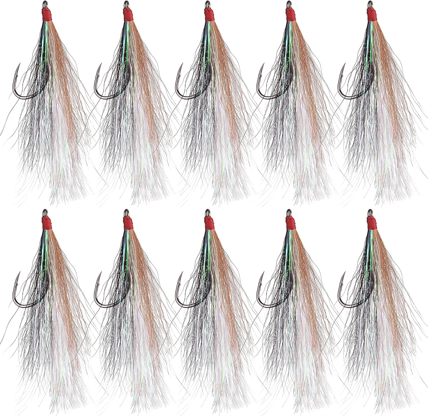 Fishing Bucktail Teaser Hooks, 10pcs Saltwater Fishing Jigs Teaser
