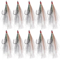 Fishing Bucktail Teaser Hooks, 10pcs Saltwater Fishing Jigs Teaser Hooks High Carbon Steel Hooks with Crystal Flash Feather Skirt for Fluke Flounder Salmon Trout Sea Bass Steelhead