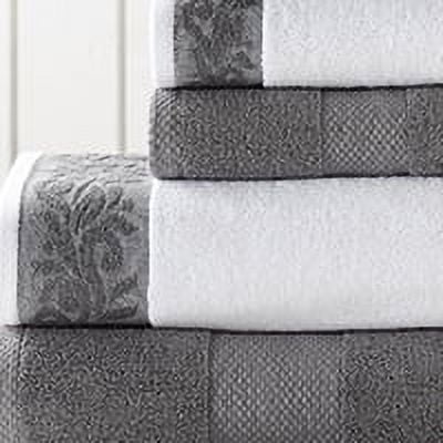 Modern Threads Filigree Jacquard Border 6-Piece Cotton Adult Bath Towel Set, Charcoal