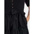 thumbnail image 4 of Time and Tru Women's Mixed Media Midi Dress with Puff Sleeves, Sizes XS-XXXL, 4 of 5