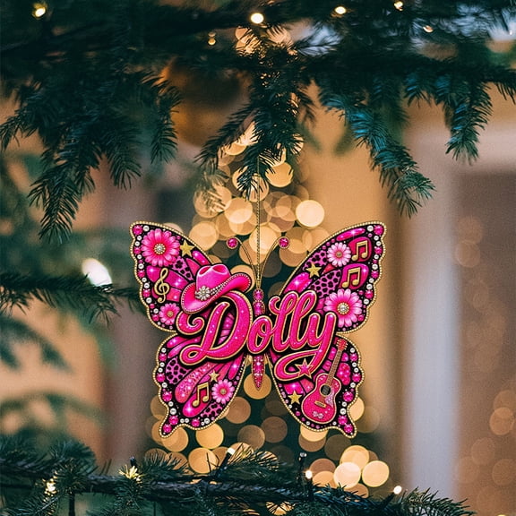 Dolly Themed Acrylic Ornament, Butterfly‑Style Christmas Tree Pendant, Country Music Legend, Collectible Festival Decoration For Music Lovers, 1Pc