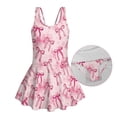 thumbnail image 6 of COEQINE Girls One Piece Bathing Suit with Skirt, Scoop Neck Sleeveless Wide Straps Swimwear, Polyester Spandex Swimsuit for Kids 5-6 Years, Machine Washable Pink Bow Heart Tie-dye, 6 of 8