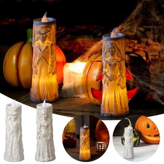 Taicans Ghost Bride & Groom LED Halloween Decor - Flickering Candle Lights for Spooky Wedding Theme,Indoor Outdoor Battery Powered Decorations,5.3in Mini Skull Table Props for Party