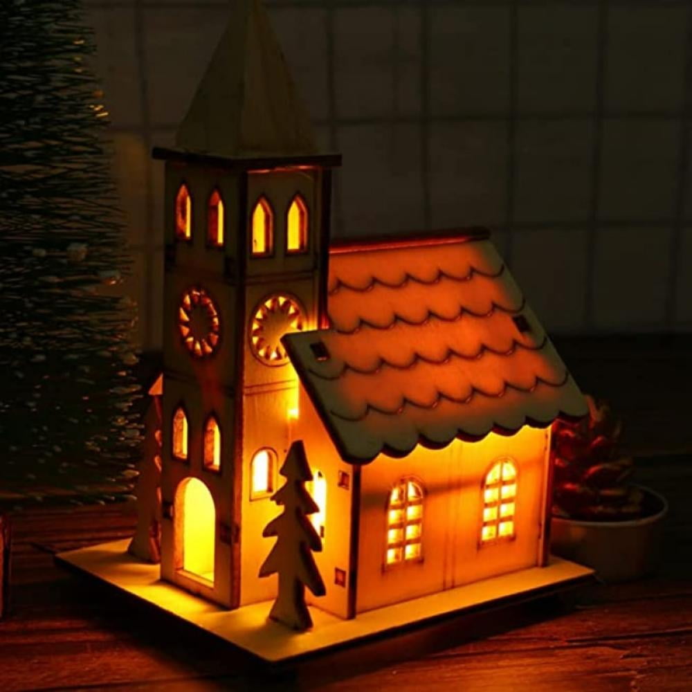 Christmas Light House Wooden Figurines Christmas Village Decoration For
