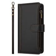 Case for iPhone XS Max Classic Leather Phone Case with Detachable Wrist Strap Zipper Pocket Card Holder Kickstand Support Wireless Charging Shockproof Cover