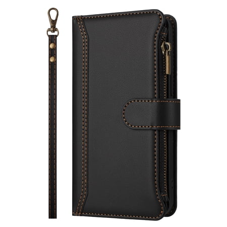 Case for MOTO Edge 50 Neo 5G Classic Leather Phone Case with Detachable Wrist Strap Zipper Pocket Card Holder Kickstand Support Wireless Charging Shockproof Cover