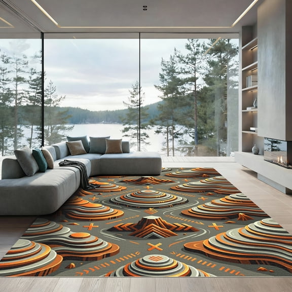 ODIKA 4' x 6' Machine Washable Non-Slip Area Rug, geometric geometric High Traffic Rug, Orange, 1298551
