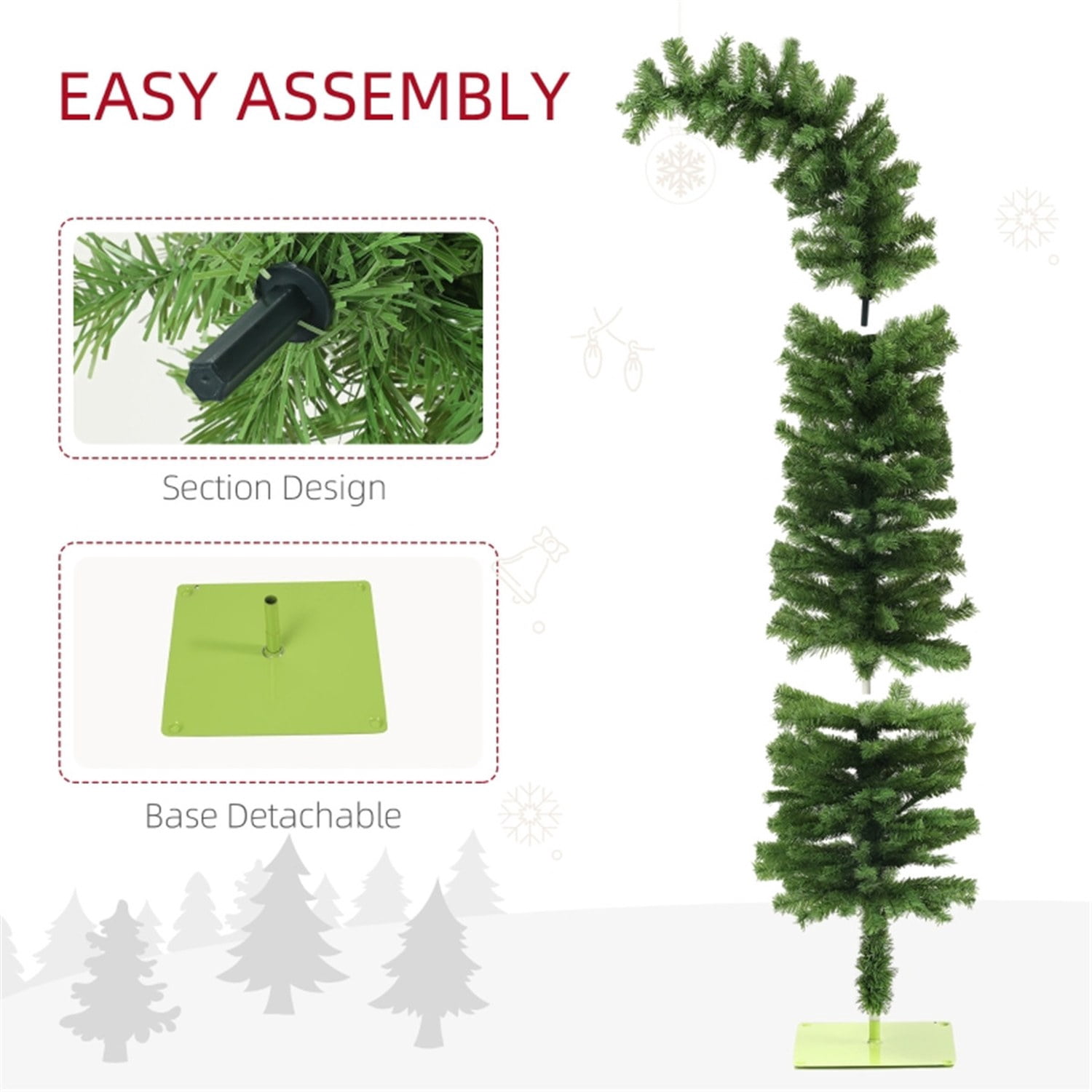 Astoutdoor 6 ft Christmas Tree with Curled Top, Pencil Design, Green, 400 Tips, Indoor Use