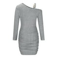 thumbnail image 5 of Brilliant Fall Dresses for Women 2024 Mini Wrap Cold Shoulder Bodycon Women's Sexy Solid Long Sleeve Metal Buckle Buttocks Slimming Dresses Gray L, 5 of 6