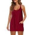 thumbnail image 3 of Mrat Women's Fashion Jumpsuit Women V-Neck Sleeveless Pockets Pullover Short Sleeve Jumpsuit Dress Linen Jumpsuit Shorts Suits Summer Rompers for Women 2023 Wine_JJ M, 3 of 8