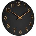 thumbnail image 1 of Reloj de pared moderno de 10 pulgadas, marco dorado con movimiento de cuarzo silencioso que no hace tictac, perfecto para comedor, oficina, hospital (negro), 1 of 5