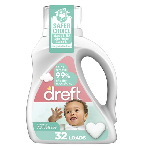 Dreft Active Baby Liquid Laundry Detergent, Sensitive Skin, Hypoallergenic, 32 Loads, 46 fl oz