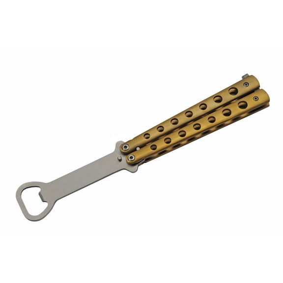 Rite Edge 5 Inch Gold Butterfly Style Bottle Opener Titanium Finish Handle Folding Beverage Opener Compact Portable Bar Tool Accessory