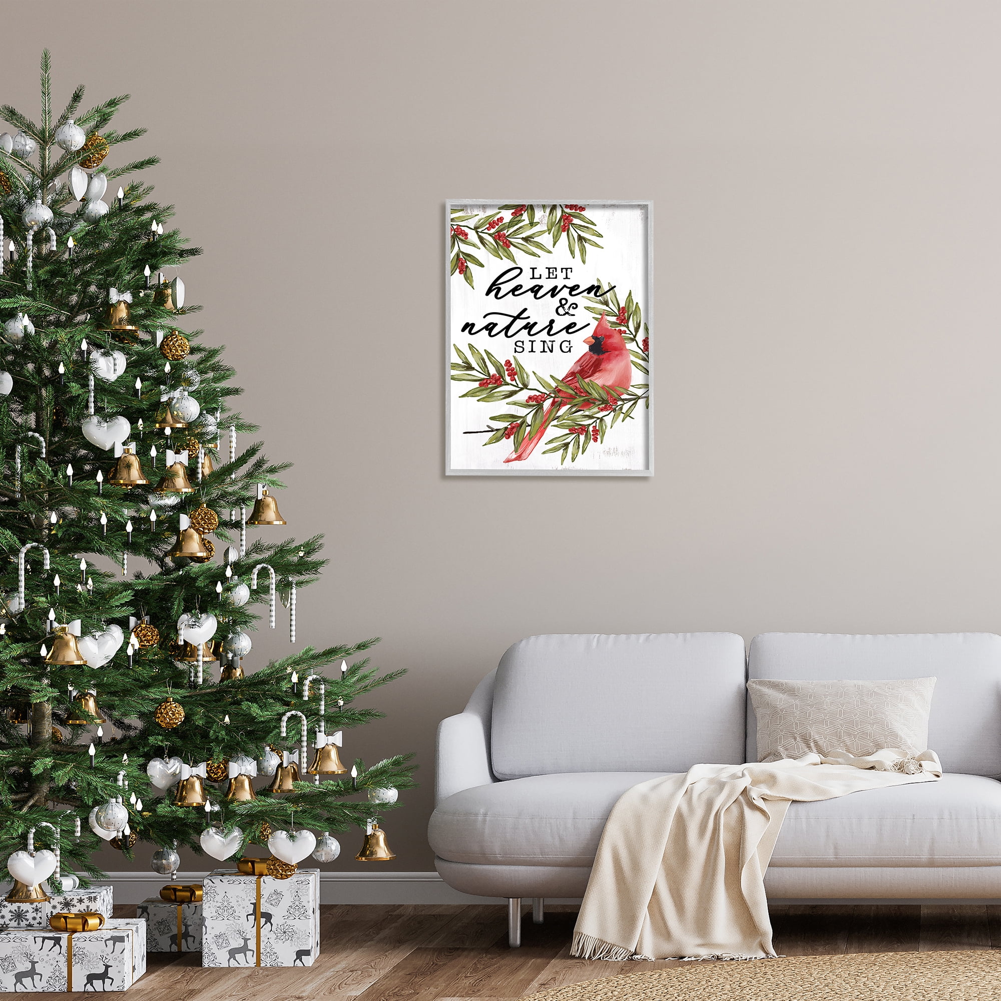 Stupell Industries Festive Phrase Cardinal Holiday Painting Gray Framed Art Print Wall Art, 24 x 30