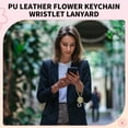 thumbnail image 5 of Leather Wristlet Keychain, Cute Car Key Chain Practical Bracelet Key Chain Flower Phone Wrist Strap for Phone Lanyard, Dark Green, 5 of 7