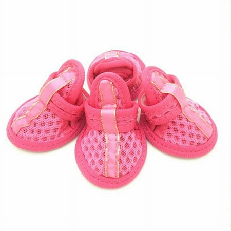 Micaloco Dog Shoes Pet Boots  Breathable Soft Mesh Dog Sandals with Rugged Anti-Slip Sole  Adjustable Paw Protector Self-Adhesive Sticker Red 4