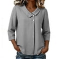 thumbnail image 5 of Women's 100% Cotton V Collar 3/4 Sleeve Blouse, Casual Loose Button Down Work Office Shirt, Breathable Summer Daily Tunic Top for Women S-3XL, 5 of 5