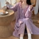 thumbnail image 2 of Bata con volantes para mujer, ropa de dormir con botones, camisón de pijama liso de manga larga, ropa de casa de lana cálida, ropa de invierno japonesa, 2 of 3