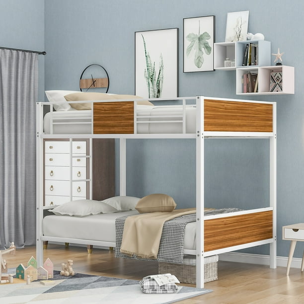 Space Saving Full Over Full Bunk Bed with Safety Guard Rails & Side